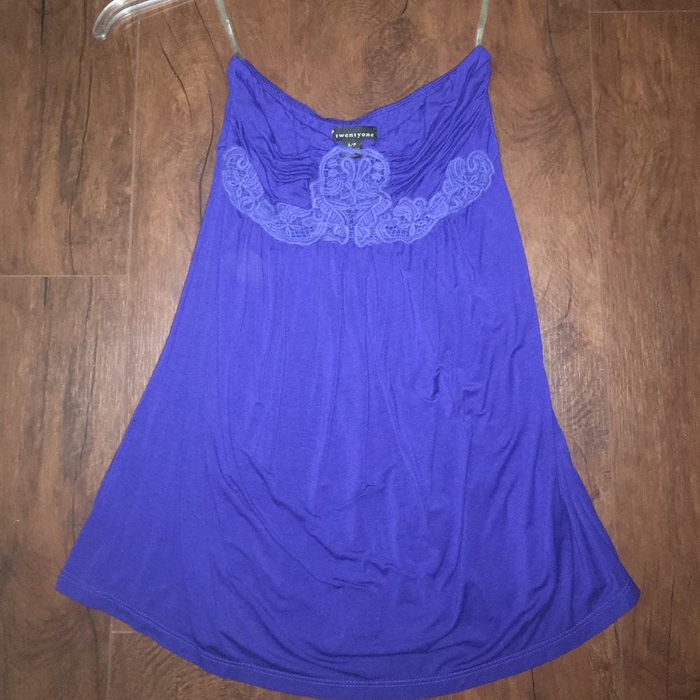 Blue Embroidery Strapless Top